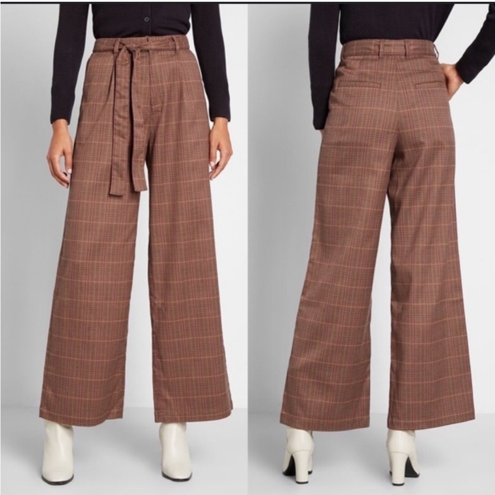 ModCloth Brown Plaid Wide Leg Savannah Pants